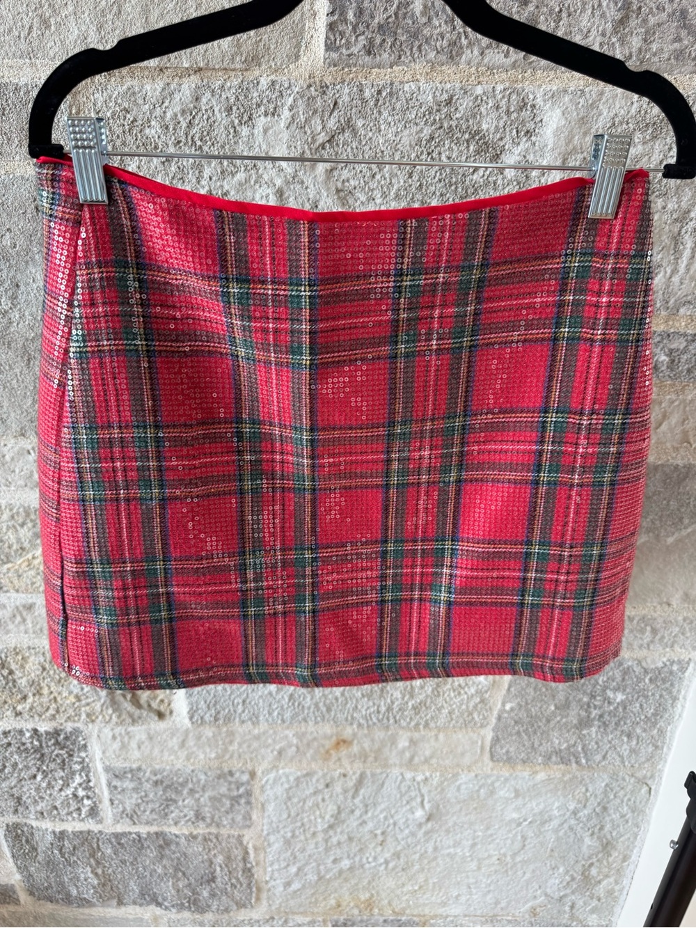VICI Red Plaid Sequin Mini Skirt Holiday Christmas Medium